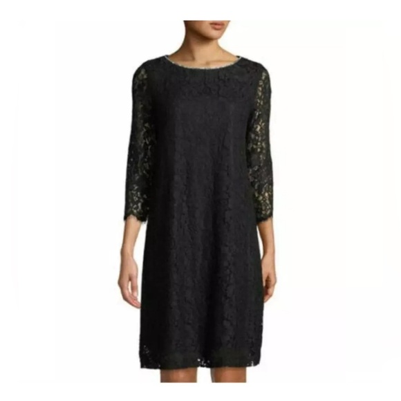 Karl Lagerfeld Paris Black Lace Shift
Dress 3/4 Sleeves with Rhinestone... - Picture 1 of 9